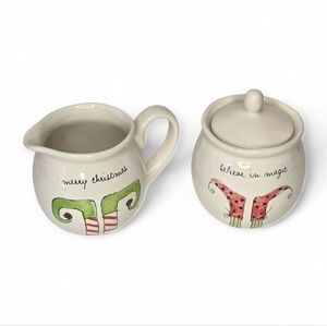 Rae Dunn Elf Feet Cream And‎ Sugar Set Christmas Kitchen Holiday Coffee Bar HTF